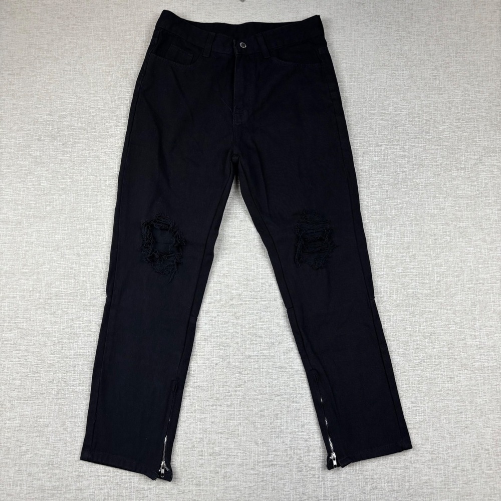 Fear of God Essentials Distressed Zipper Ankle Jeans Black Mens Size M